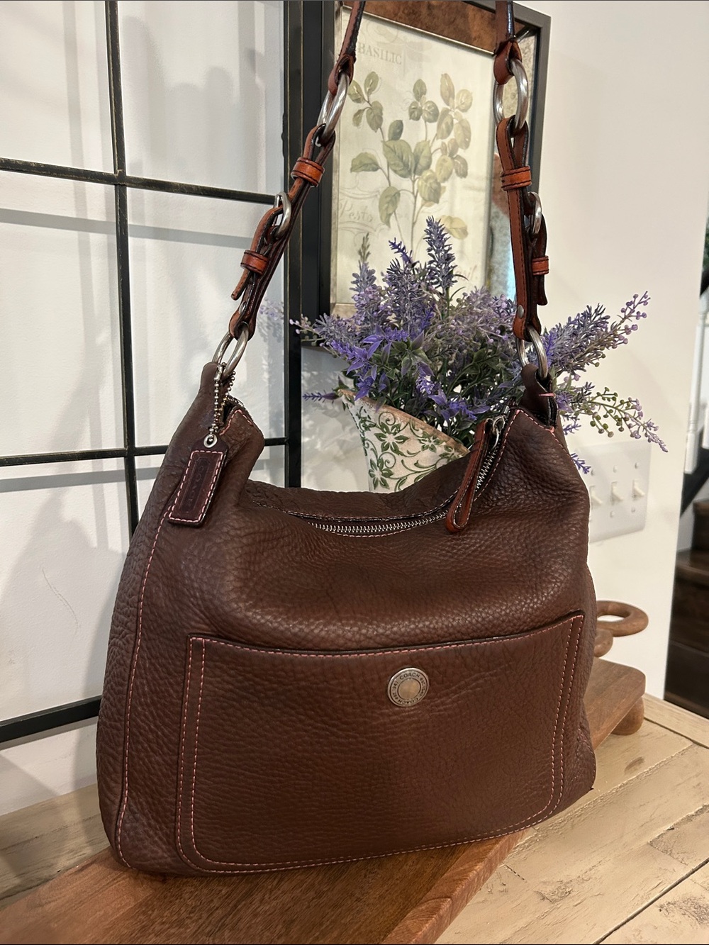 Coach Brown Pebbled Leather Shoulder Bag